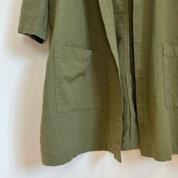 Eileen Fisher Women’s Organic Cotton Green Jacket Size Medium Open Front Boho - Picture 10 of 10
